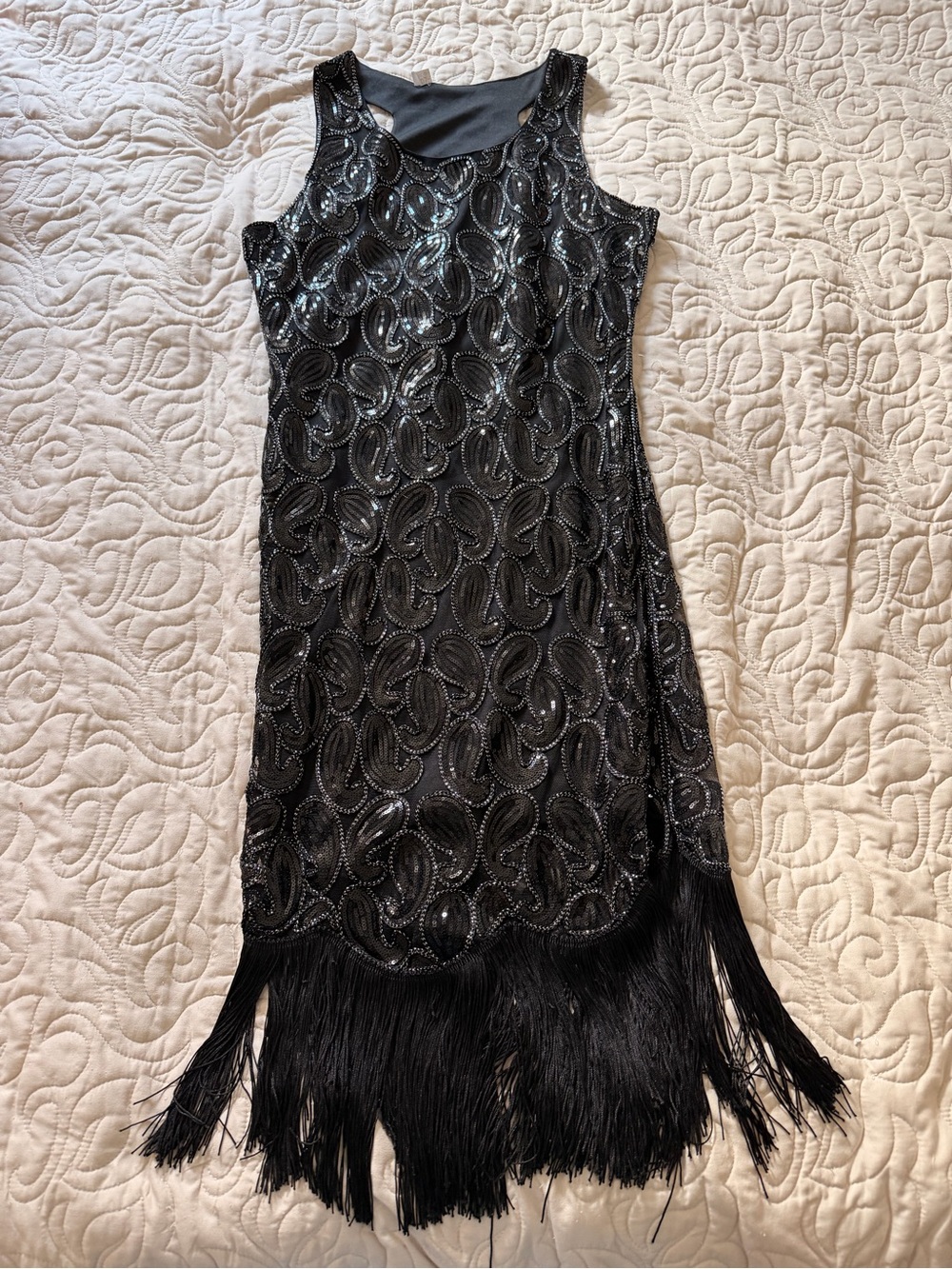 No Brand Great Gatsby Inspired Black Sequin Fringe Sleeveless Dress Size Small